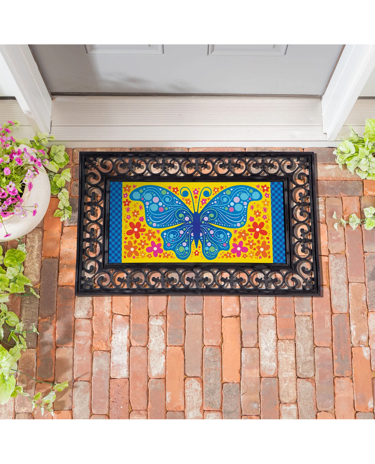 Welcome Mosaic Blue Butterfly Sassafras