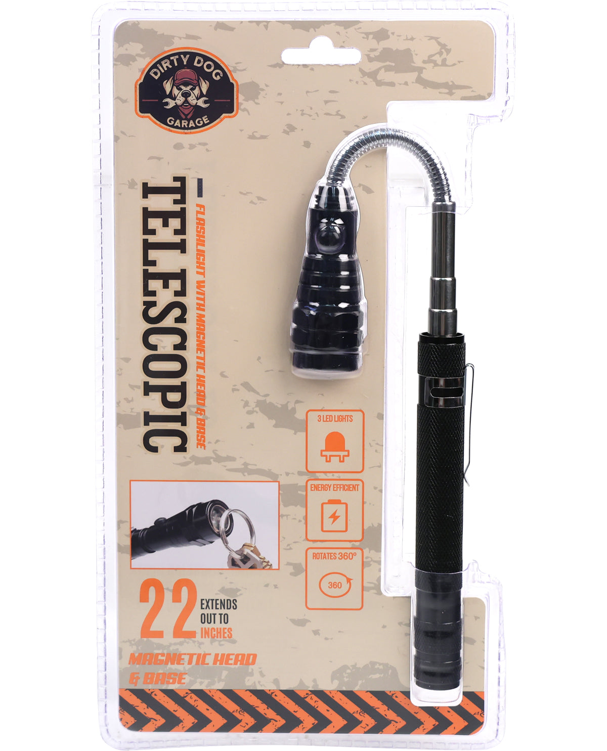 Telescopic Flashlight with Magnetic Head Base
