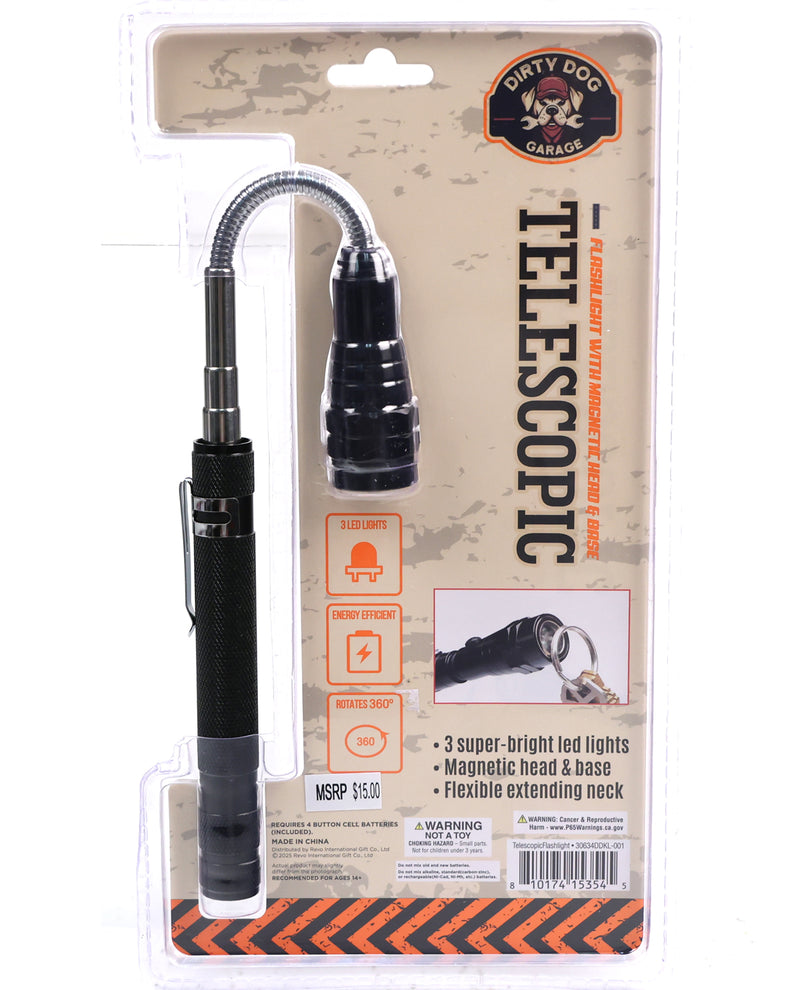 Telescopic Flashlight with Magnetic Head Base