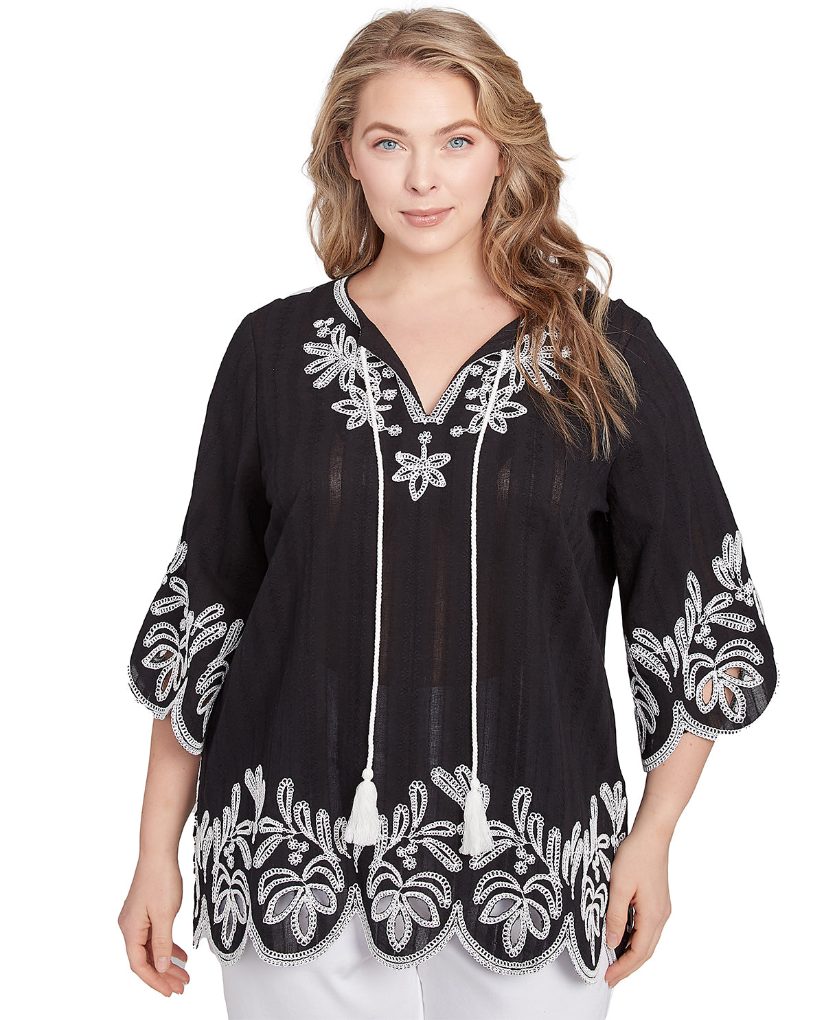 Ruby Road Bali Bliss Dobbie Gauze Woven Top Black