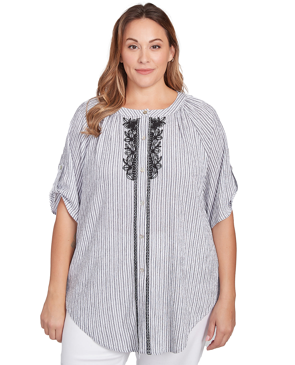 Ruby Road Bali Bliss Puckered Knit Top Black/White