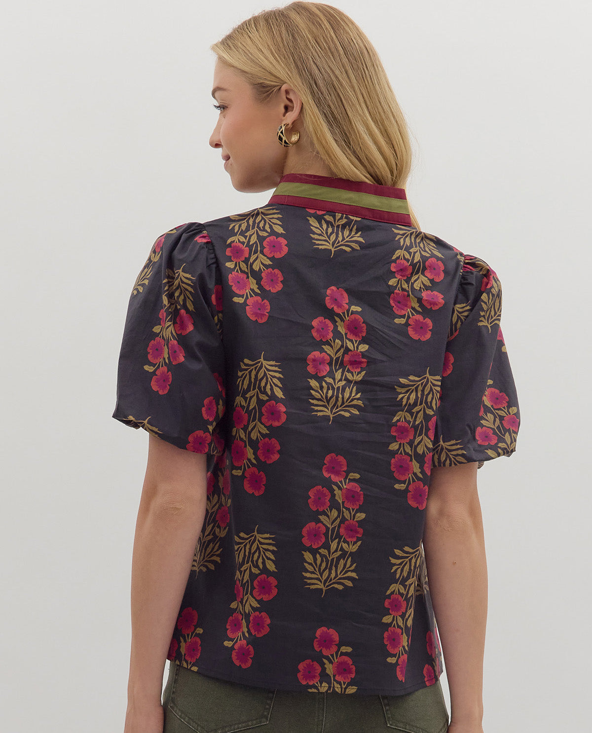Split Neck Floral Print Top