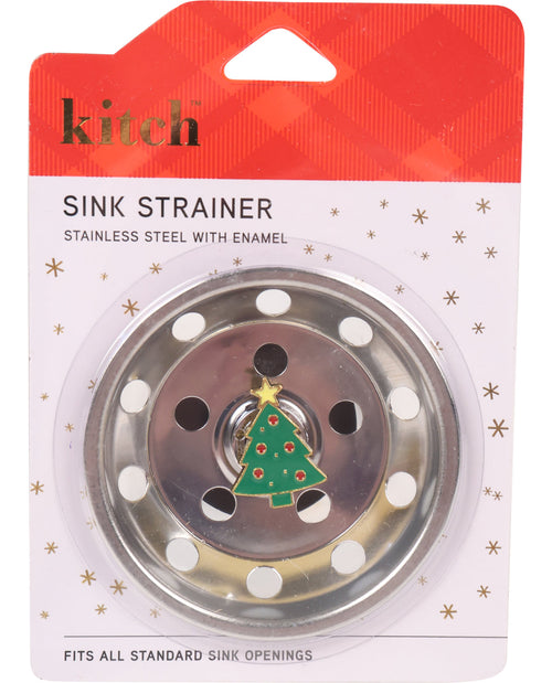 Sink strainer with Christmas tree design on packaging, featuring the brand 'kitch'.