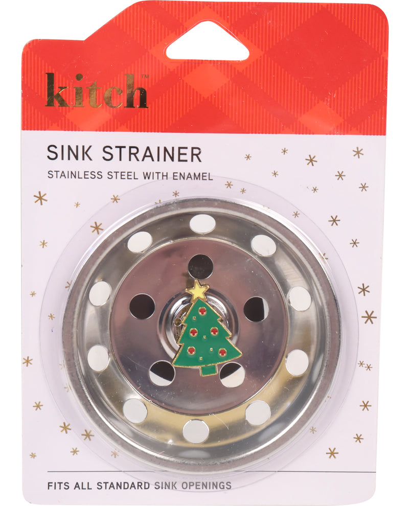 Sink strainer with Christmas tree design on packaging, featuring the brand 'kitch'.