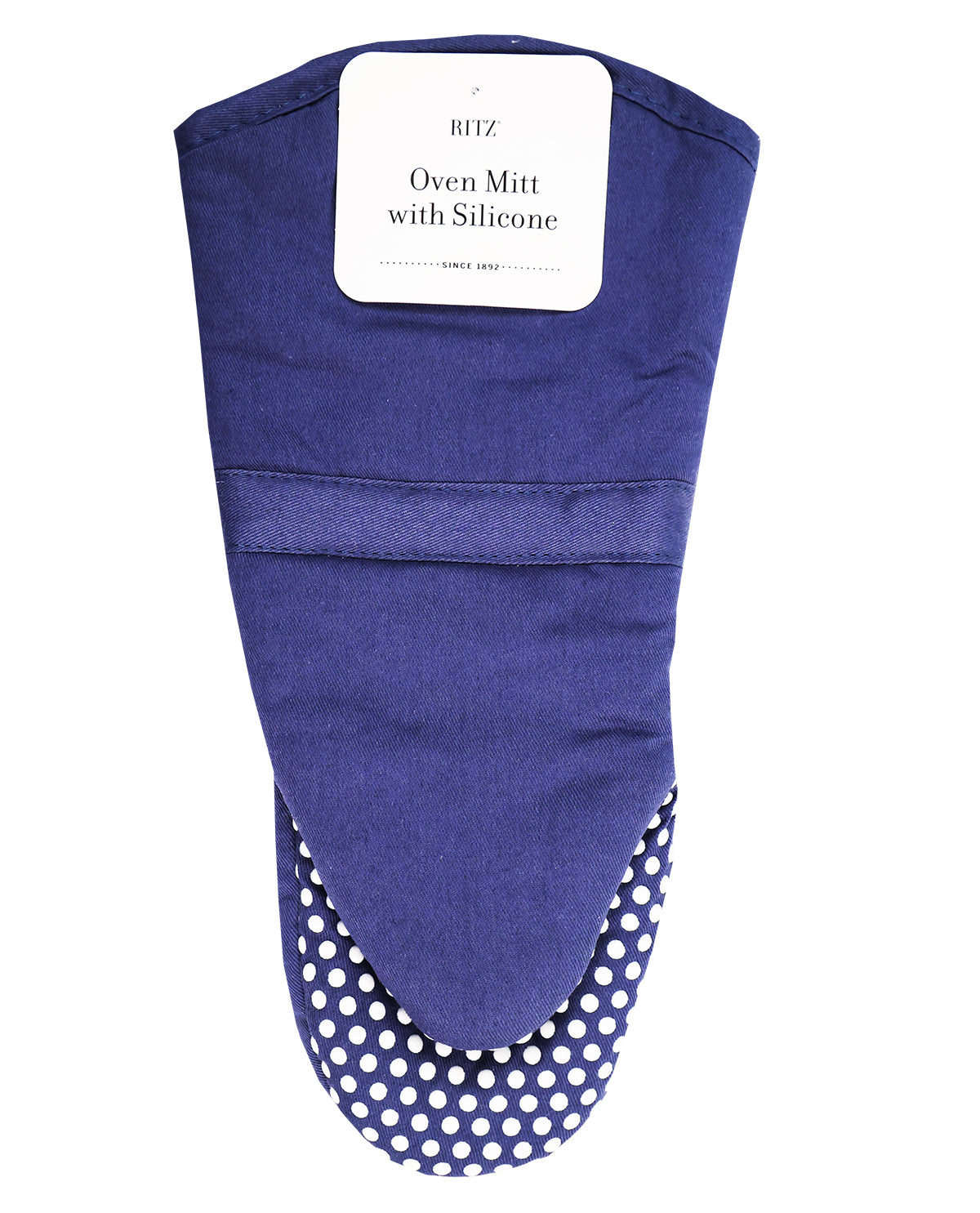Solid Navy Cloth Oven Mitt With Silicone Dot Grippers