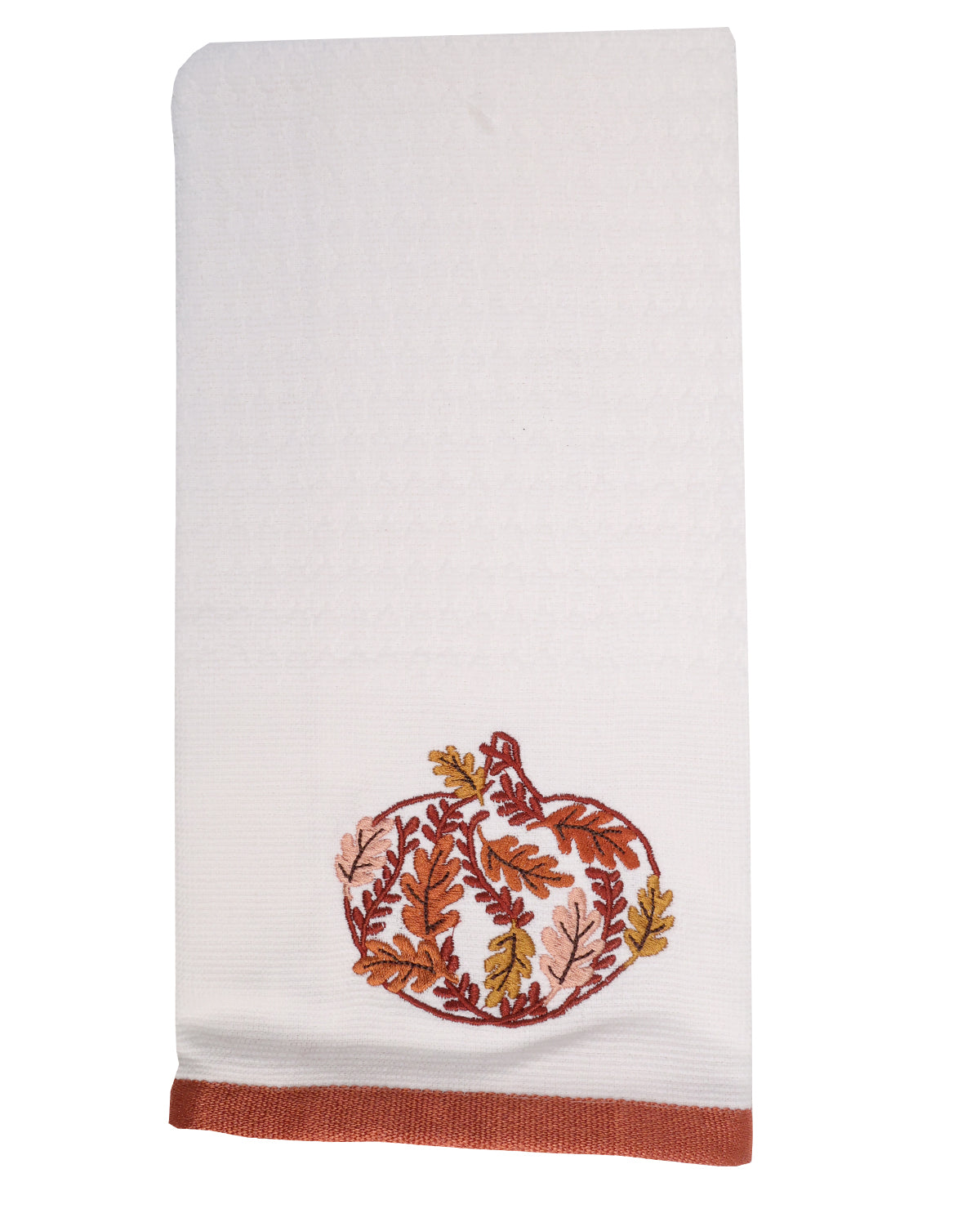 Embroidered Pumpkin Oak Leaf Kitchen Towel