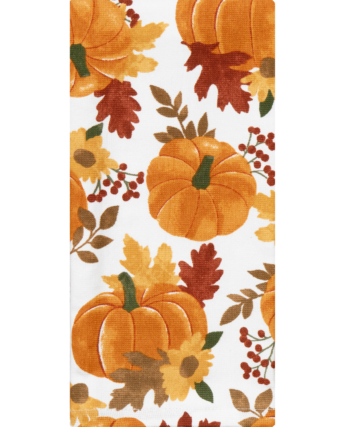 Embroidered Pumpkin Oak Leaf Kitchen Towel