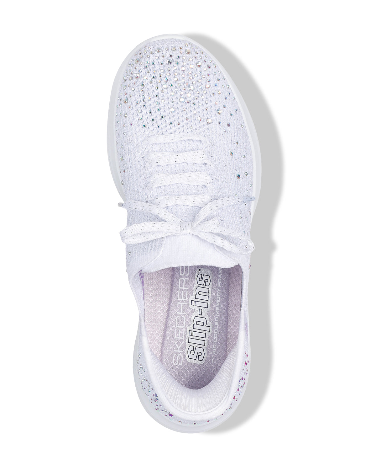 White sneaker with 'Skechers' branding on a white background