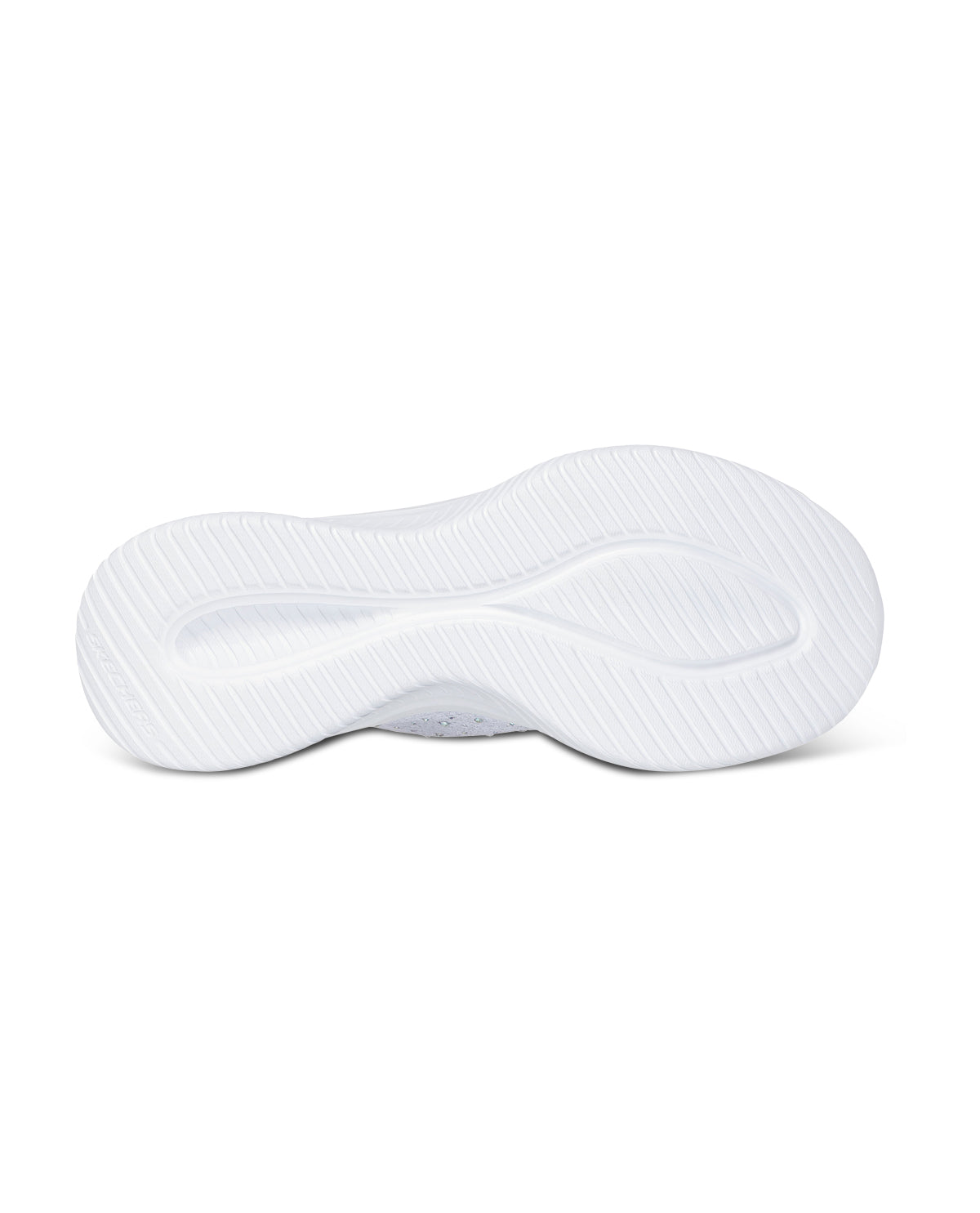 White sneaker sole with tread pattern on a white background
