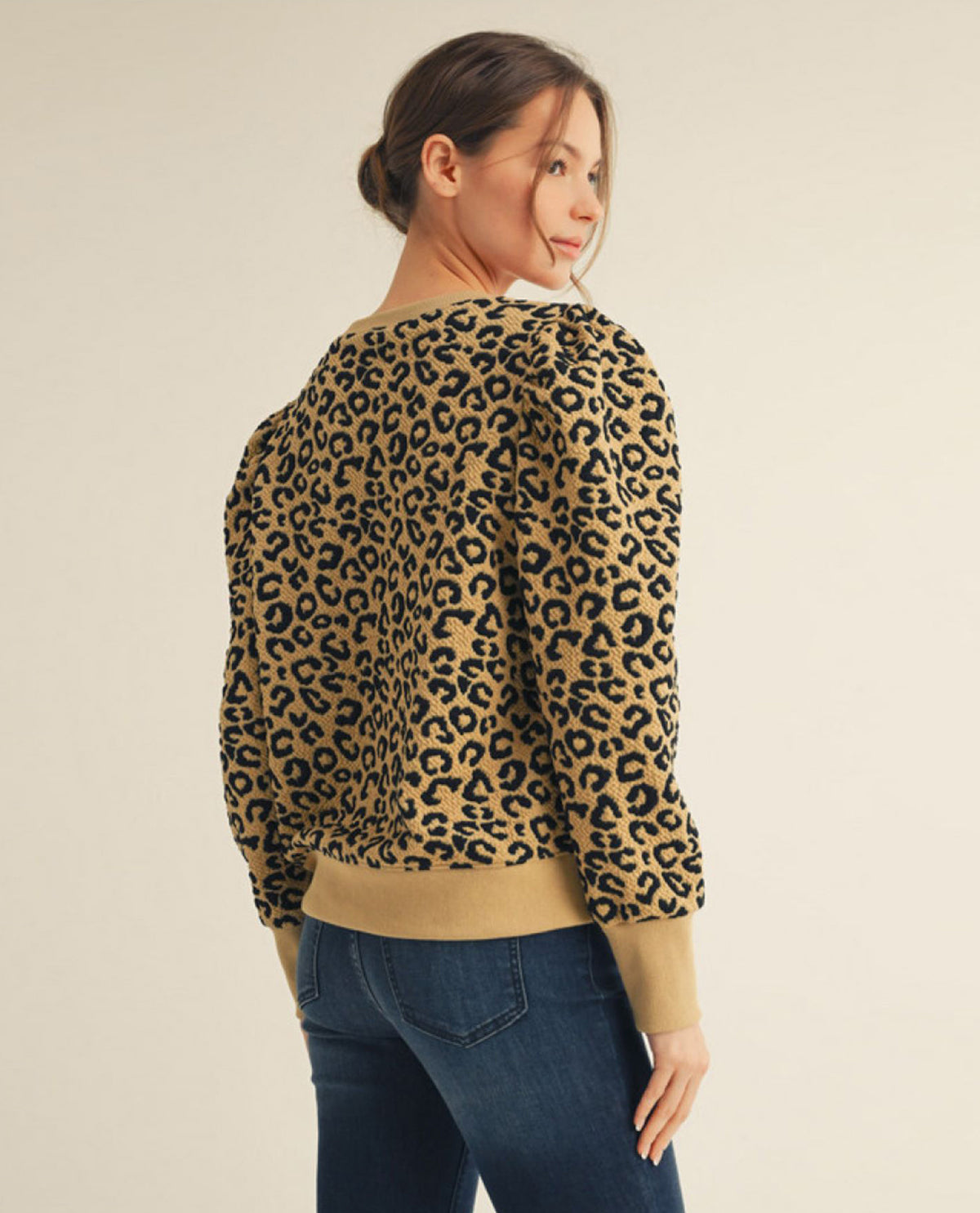 Puff Shoulder Texture Animal Top