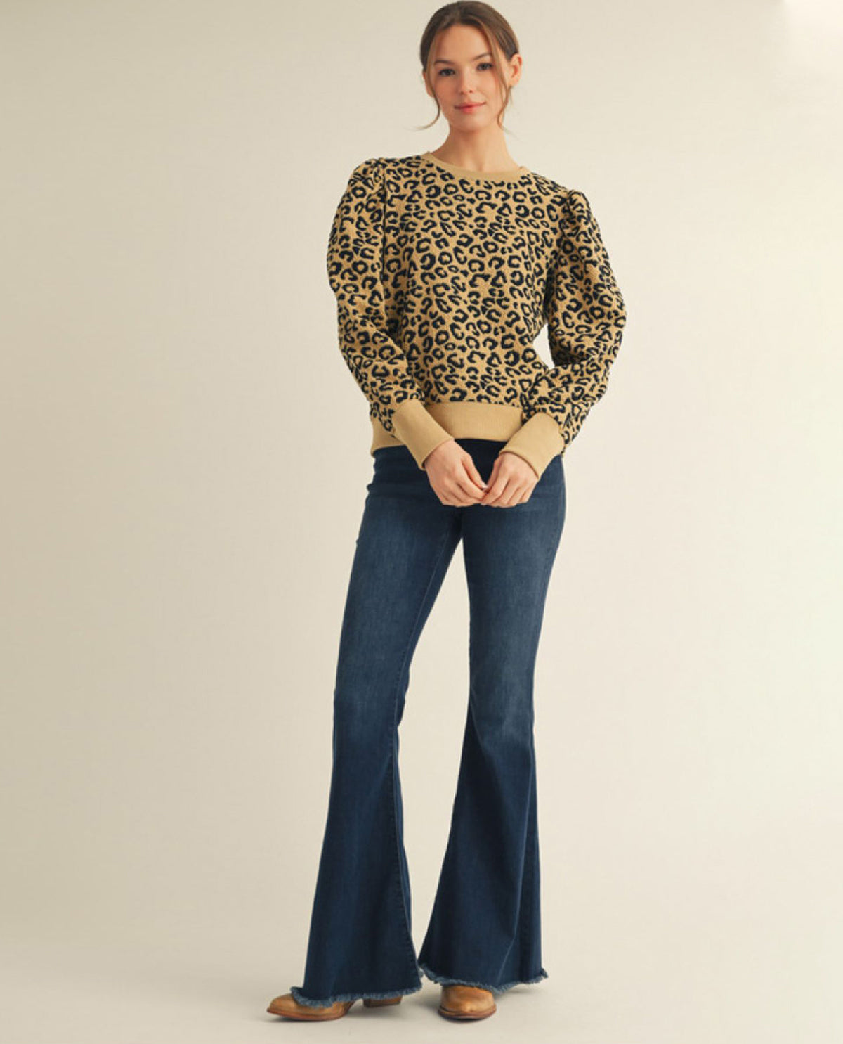 Puff Shoulder Texture Animal Top