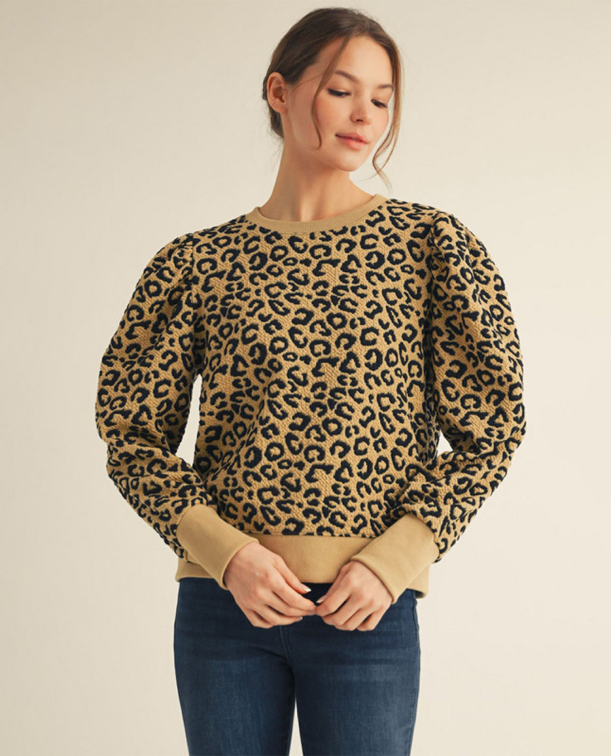 Puff Shoulder Texture Animal Top