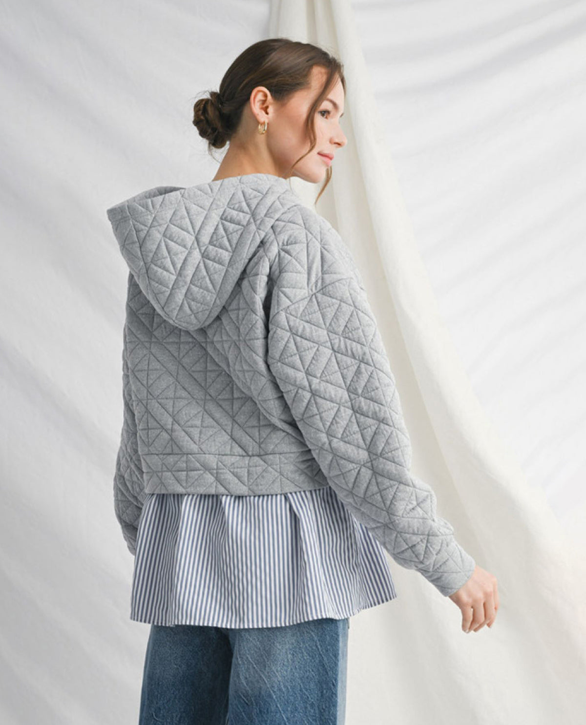 Long Sleeves Textured Fabric Hoodie Sweatshirt with Stripe Contrast Accent
