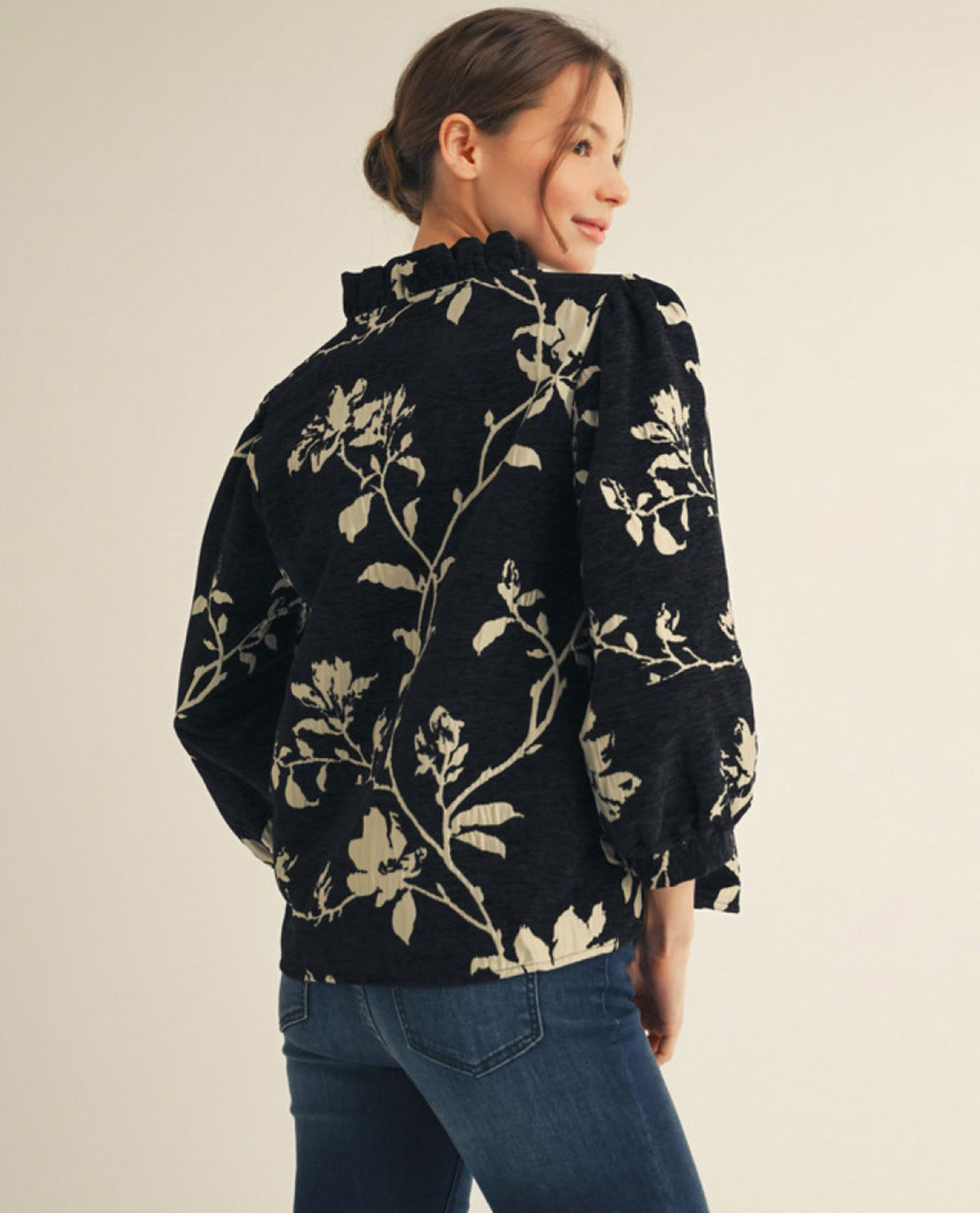 Button Down Floral Jacquard Top