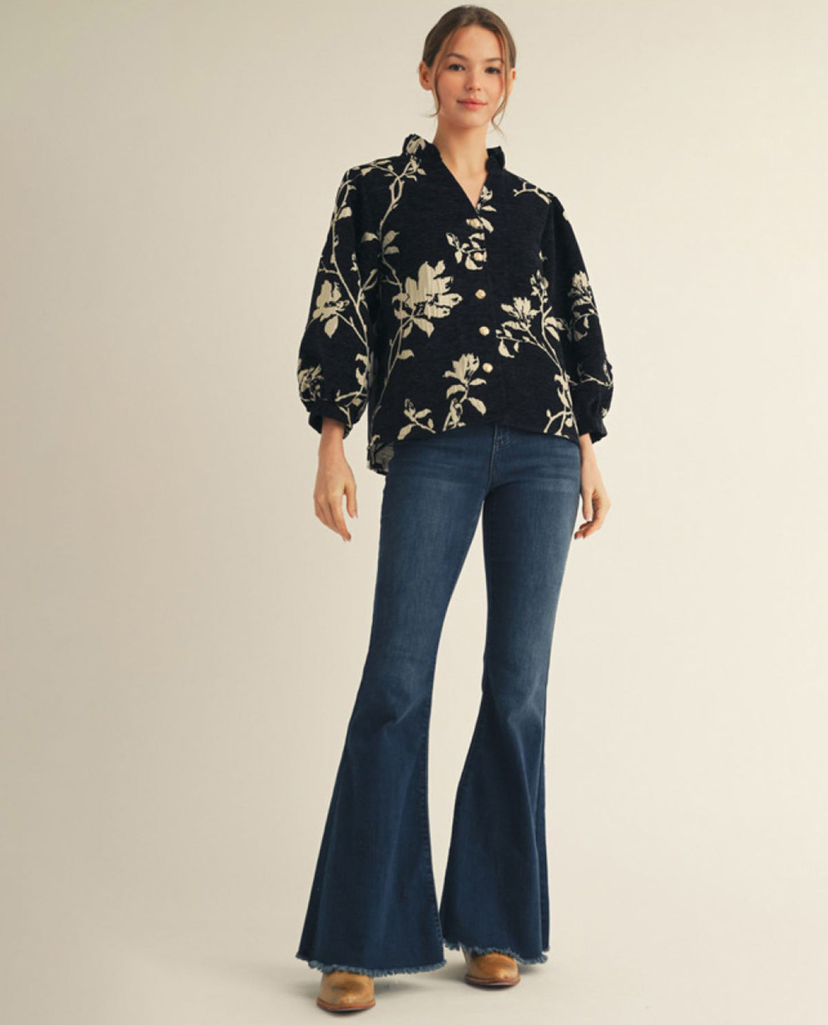 Button Down Floral Jacquard Top