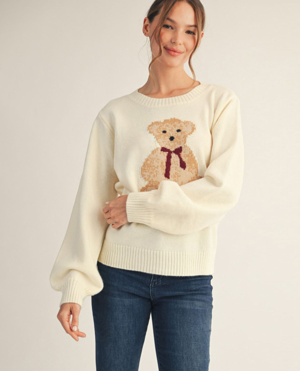 Long Sleeve Cutesy Teddy Bear Sweater Top