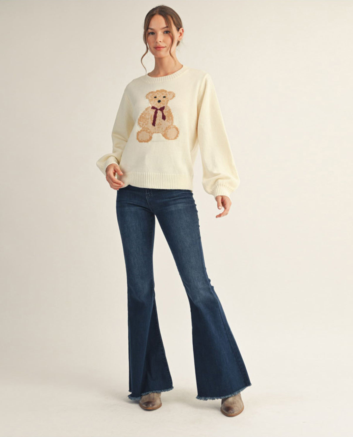 Long Sleeve Cutesy Teddy Bear Sweater Top