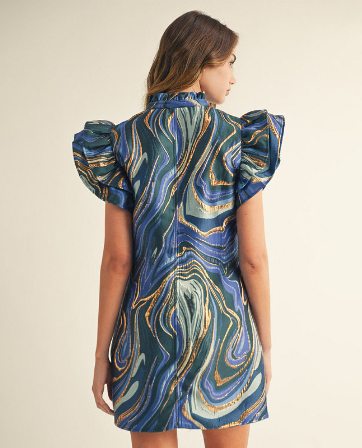 Jacquard Abstract Mini Dress with Lurex