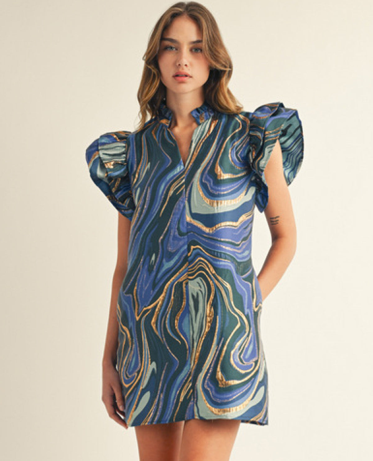 Jacquard Abstract Mini Dress with Lurex
