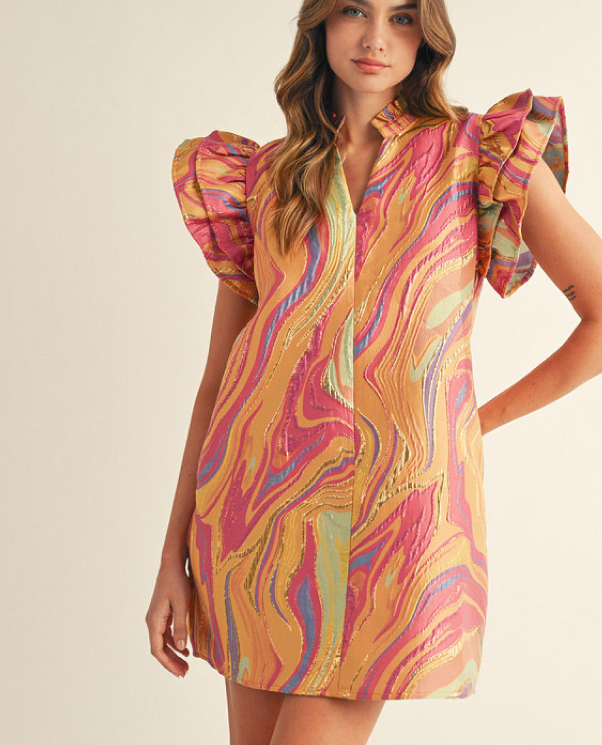 Jacquard Abstract Mini Dress with Lurex