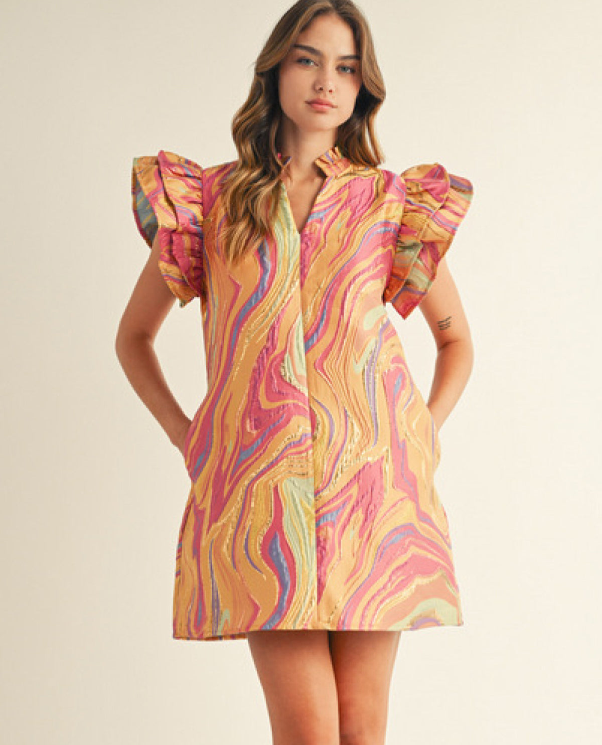 Jacquard Abstract Mini Dress with Lurex