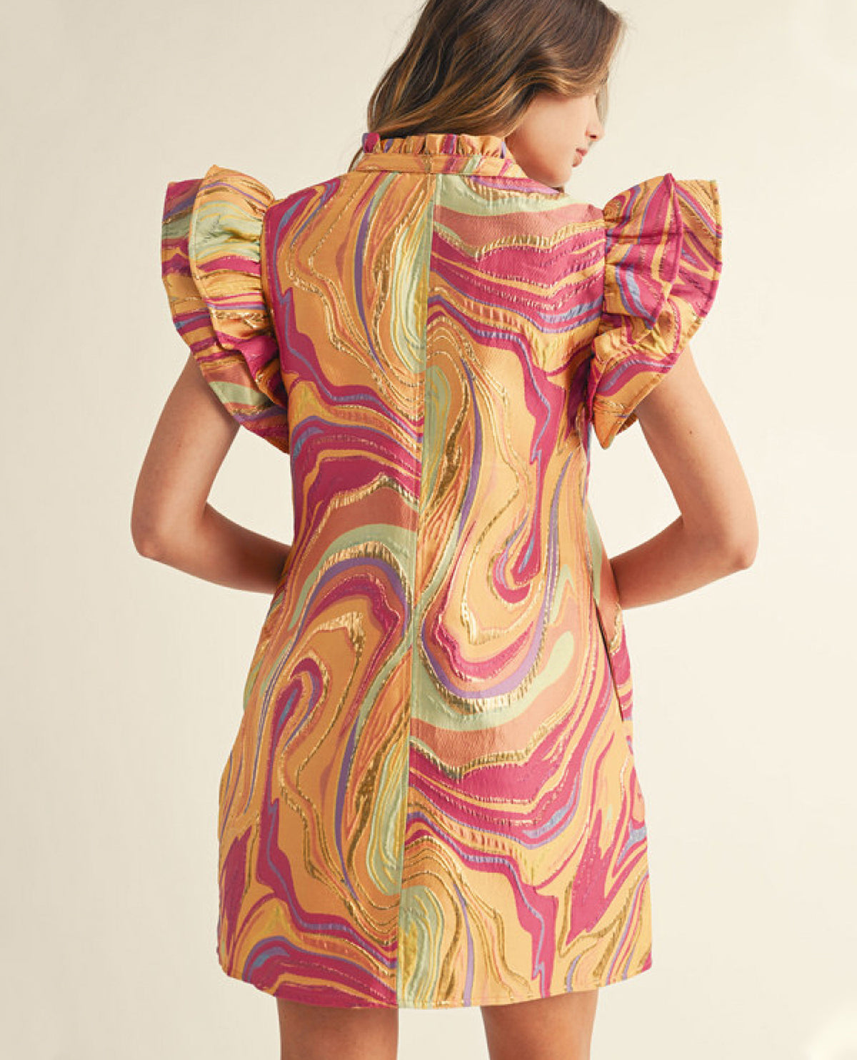 Jacquard Abstract Mini Dress with Lurex