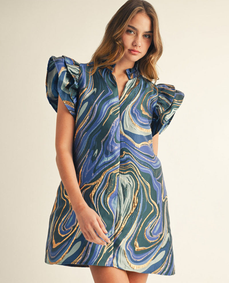 Jacquard Abstract Mini Dress with Lurex