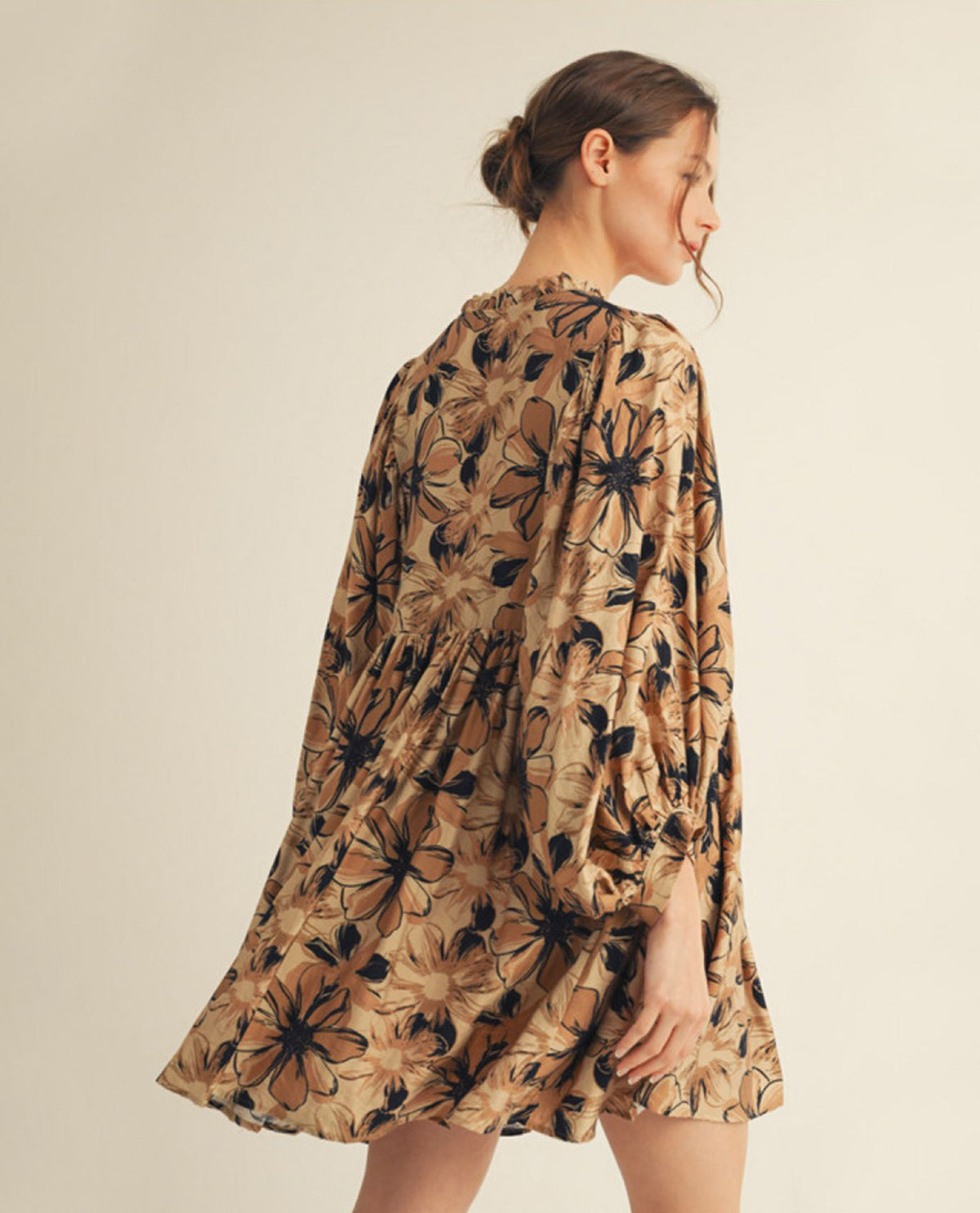 Jodifl Long Sleeve Floral Peasant Dress with Front Tie and Side Pockets