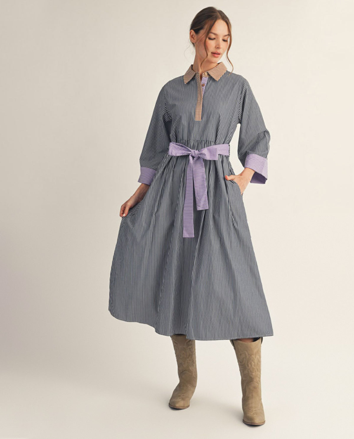 Jodifl Mix Striped Tie Waist Dress