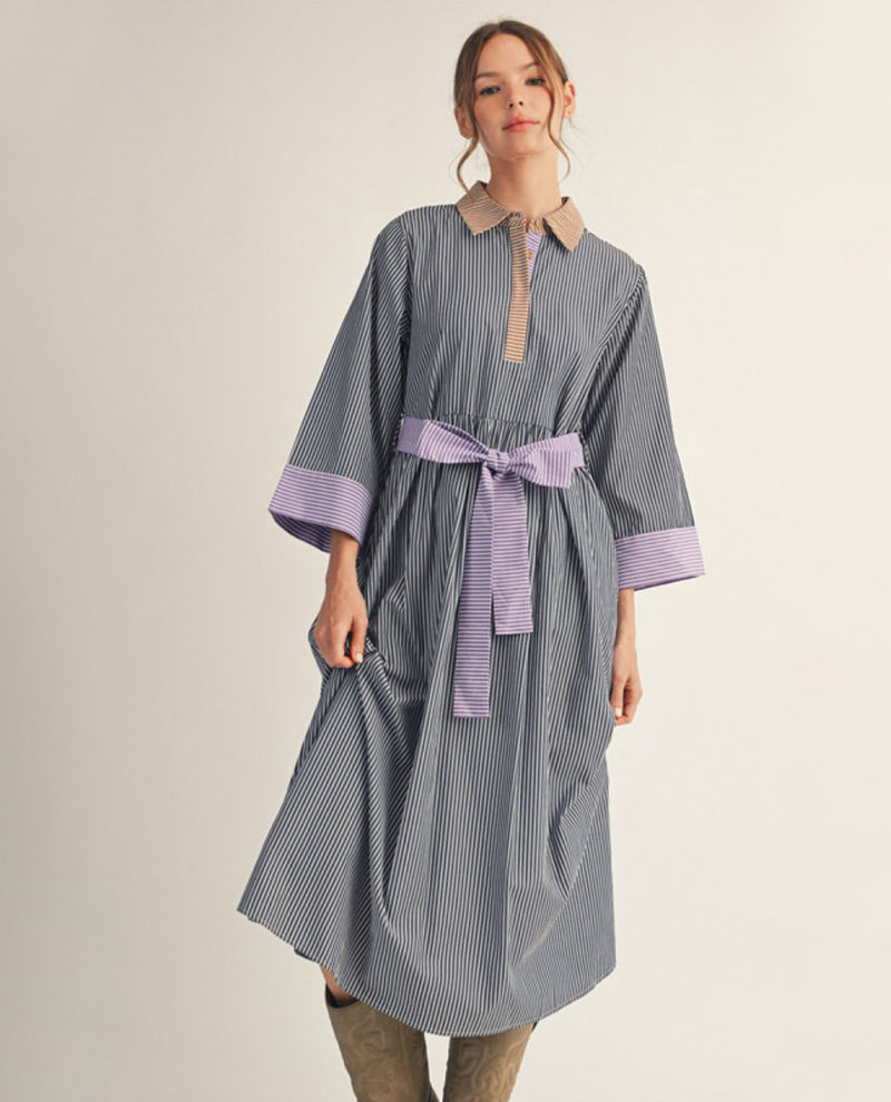 Jodifl Mix Striped Tie Waist Dress
