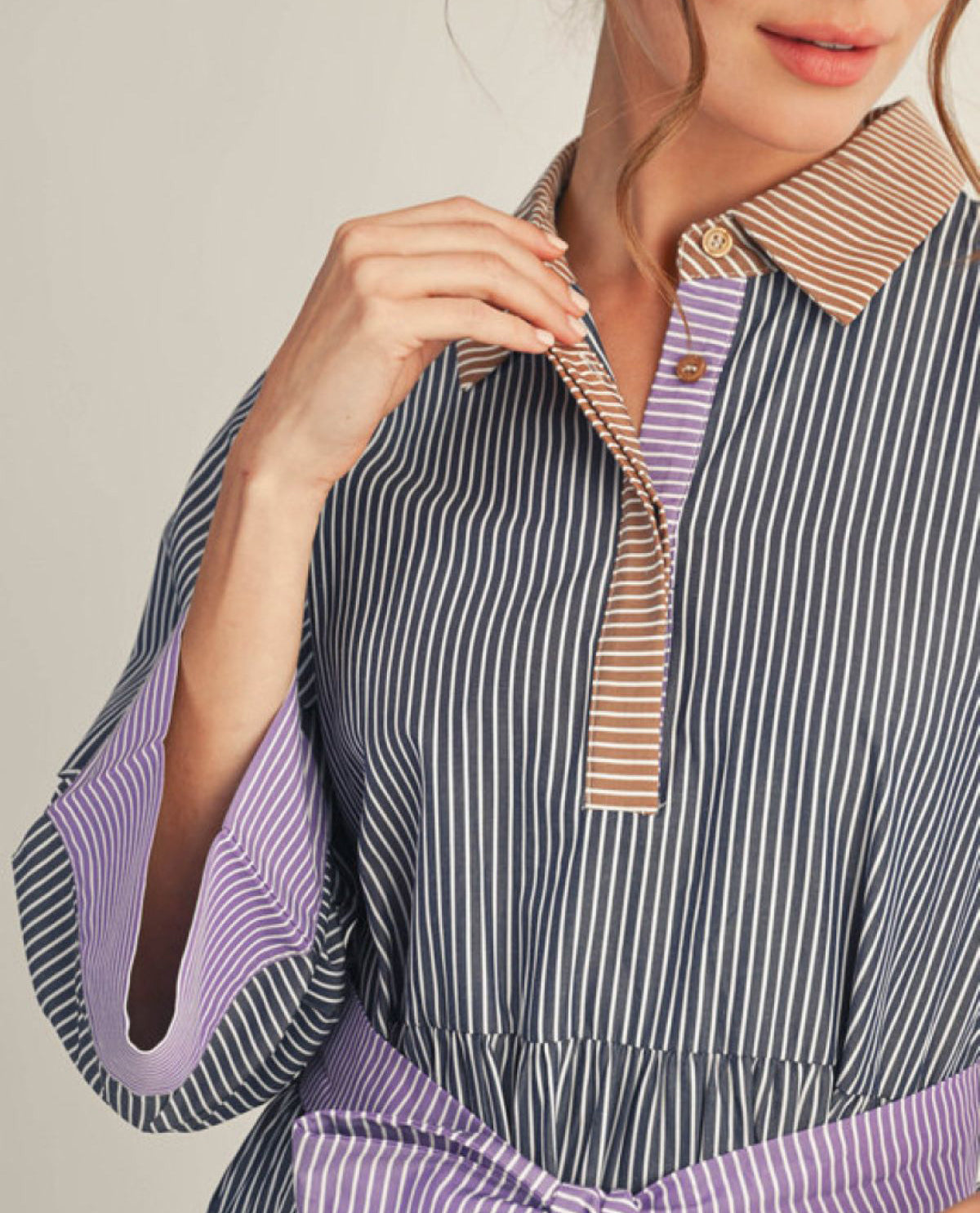 Jodifl Mix Striped Tie Waist Dress