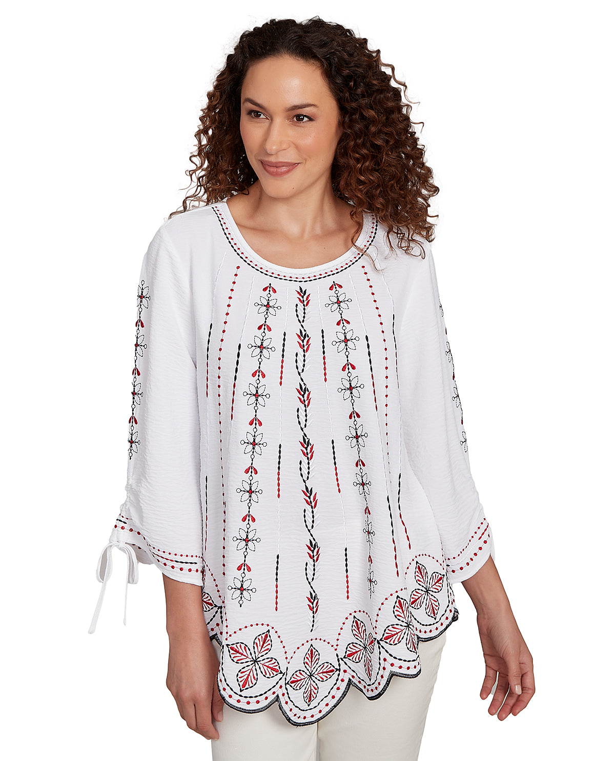 Ruby Road Bali Bliss Embroidered Gauze Woven Top White