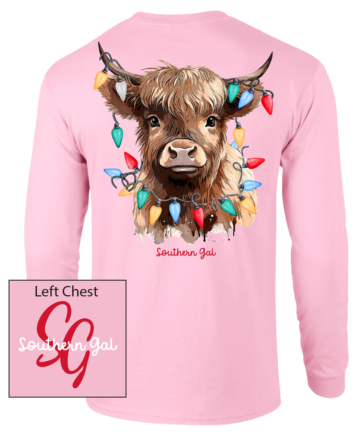 Southern Gal Missy Cow Lights Long Sleeve Screen Tee