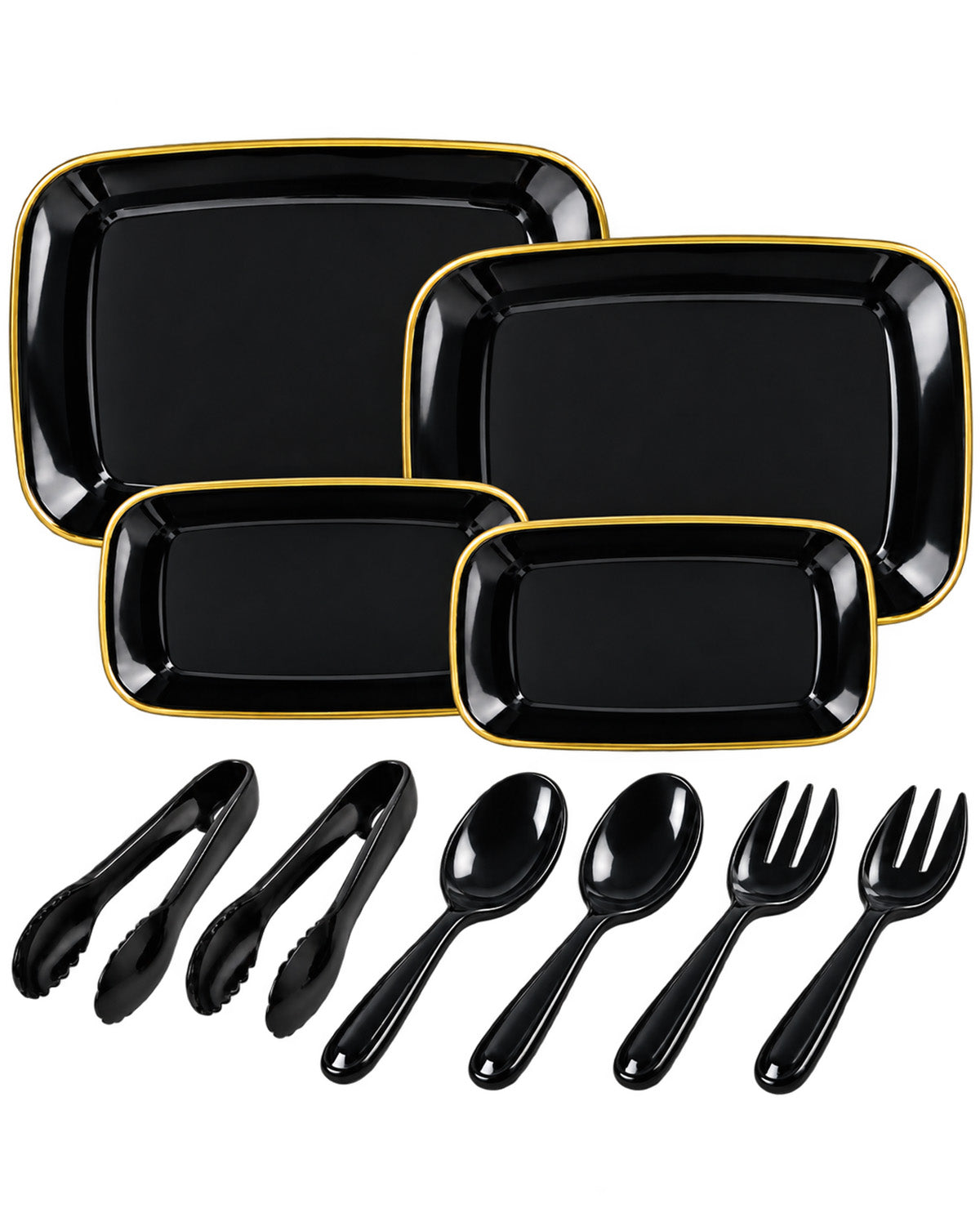 Gold Edge Black Serving Tray Set