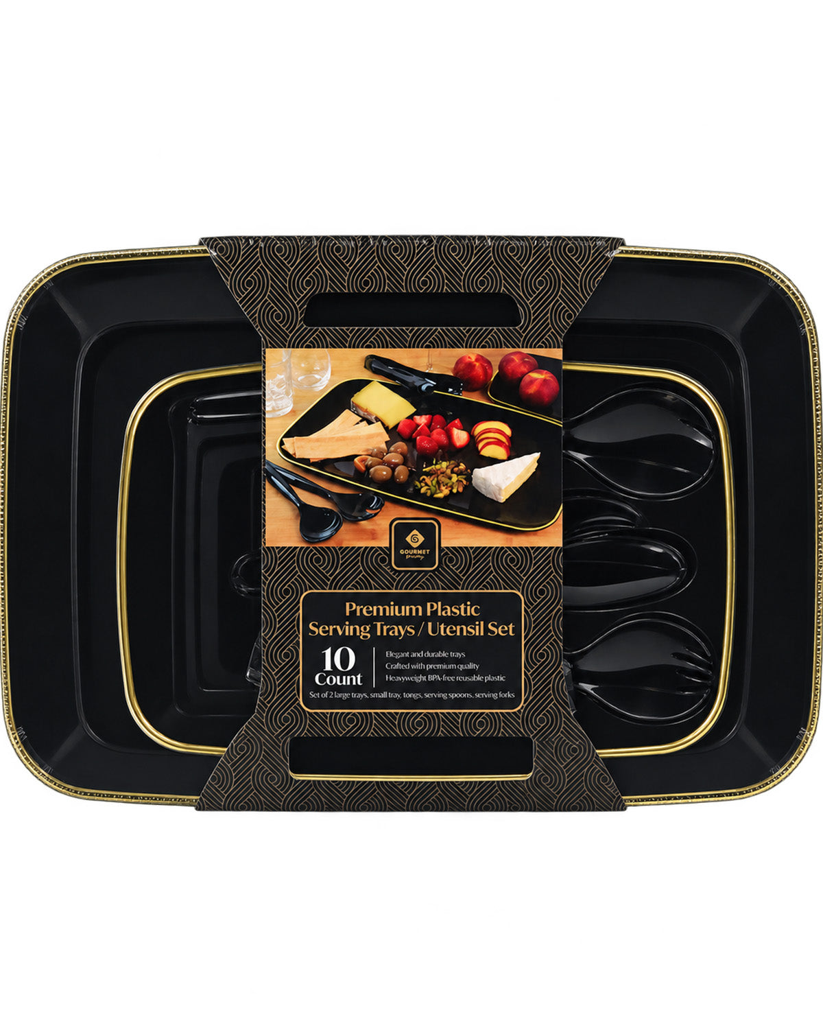 Gold Edge Black Serving Tray Set