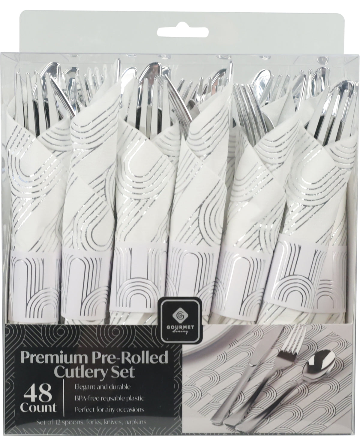 Silver Geo Prism 48 Piece Disposable Silverware Set