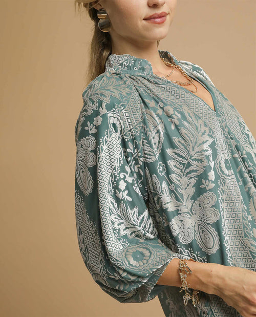 Umgee Velvet Split neck Top