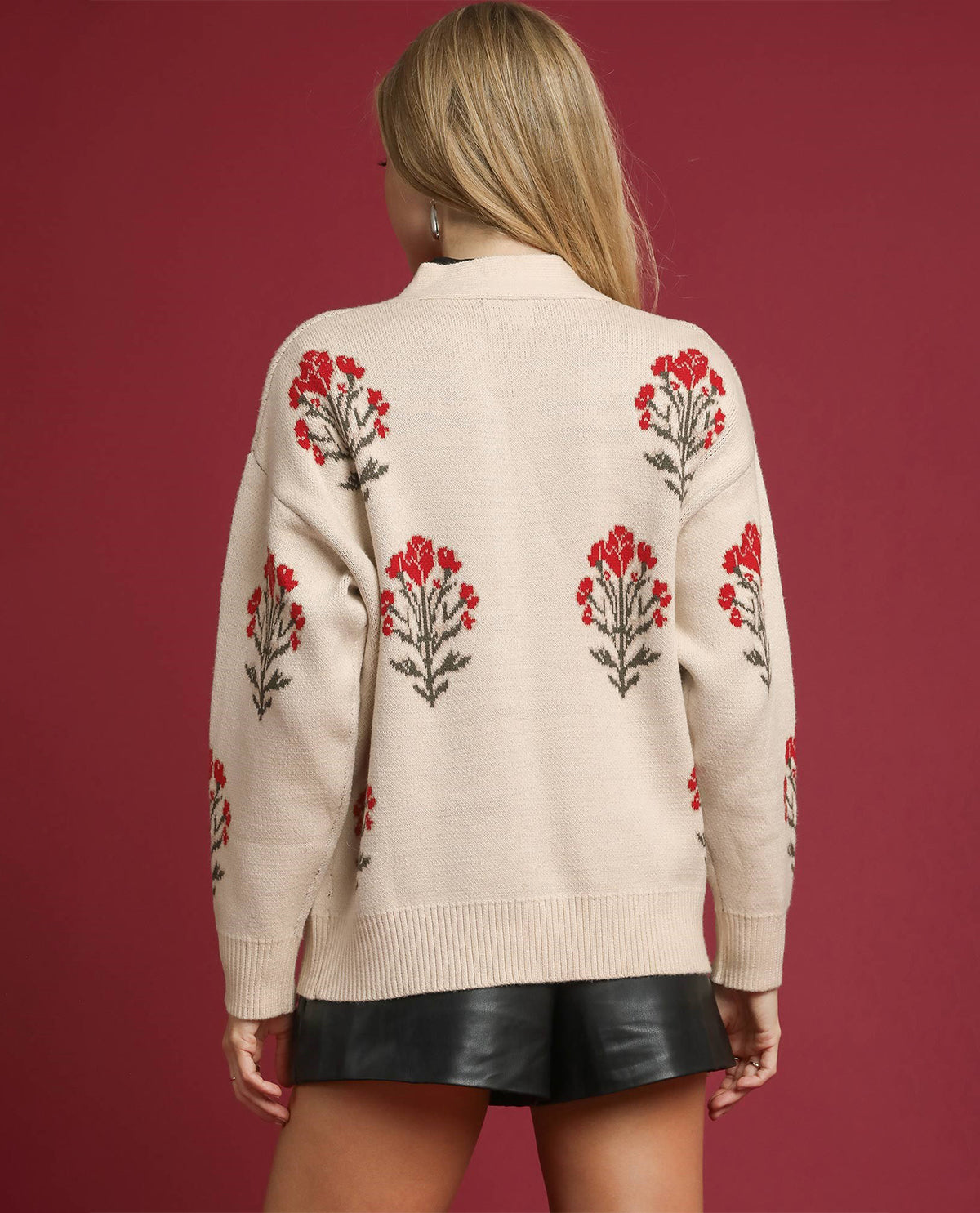 Umgee Floral Cardigan Sweater Ecru