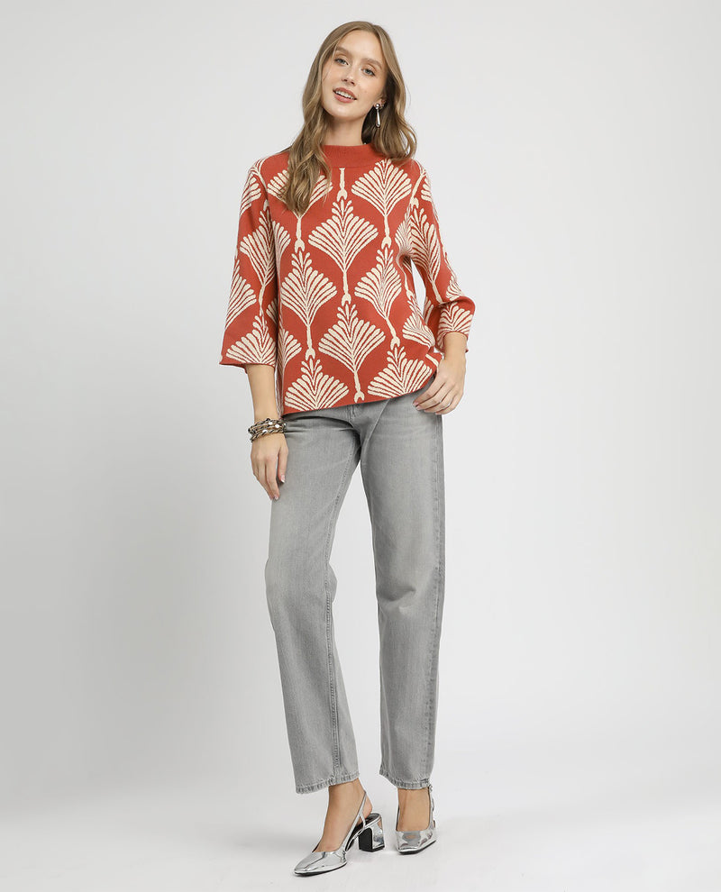 Umgee Abstract Print Sweater Rose Clay