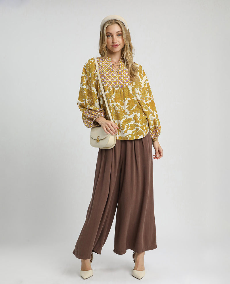 Mustard Abstract Print Top