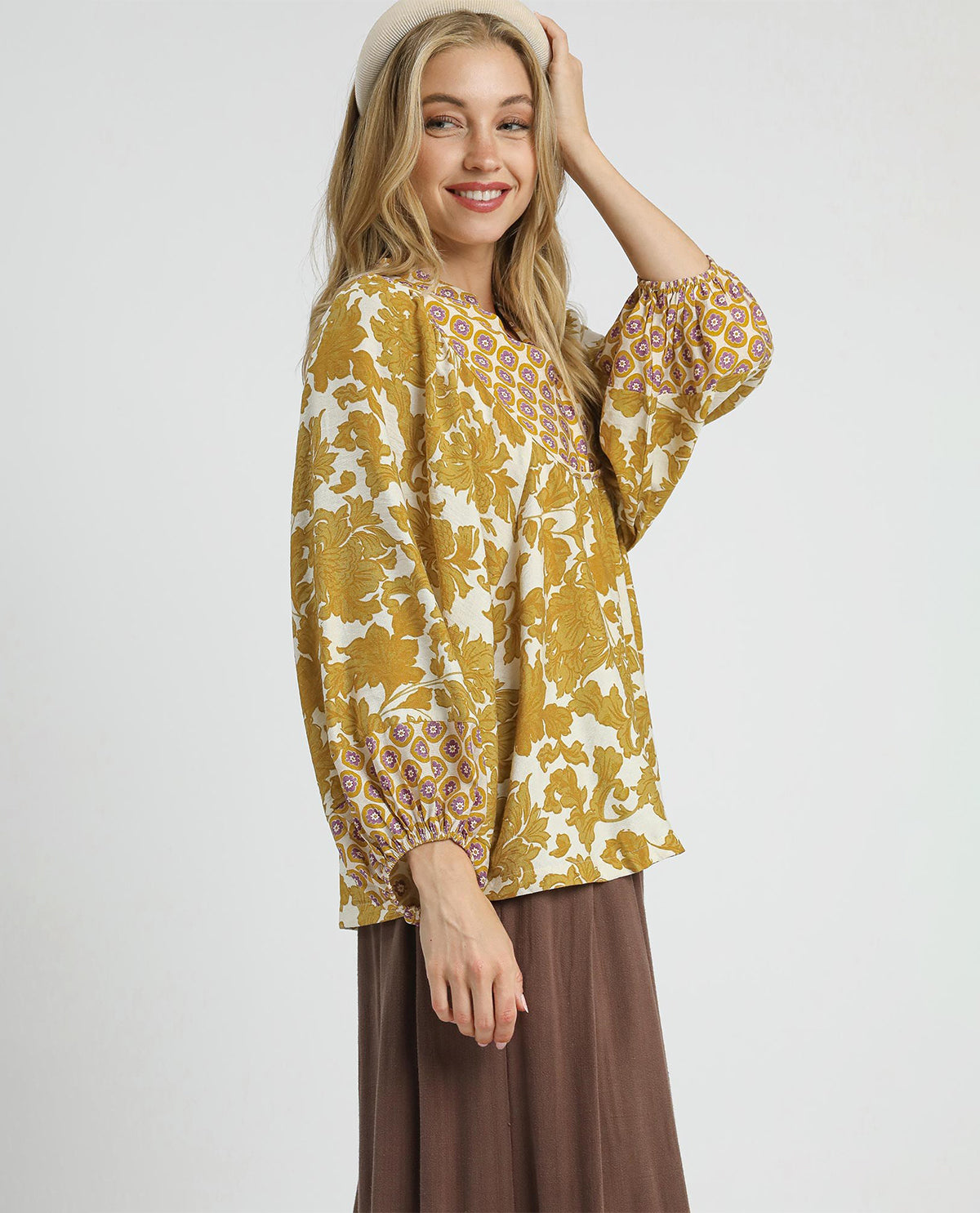 Mustard Abstract Print Top