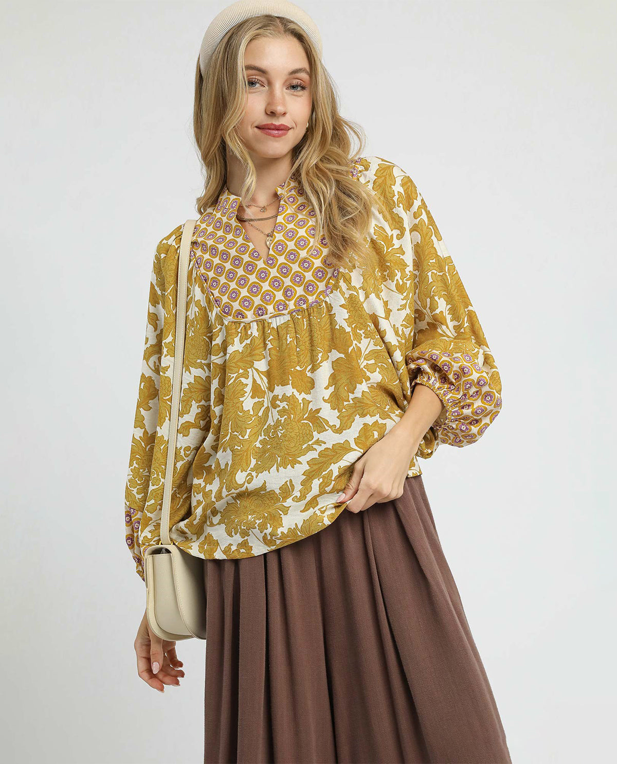 Mustard Abstract Print Top