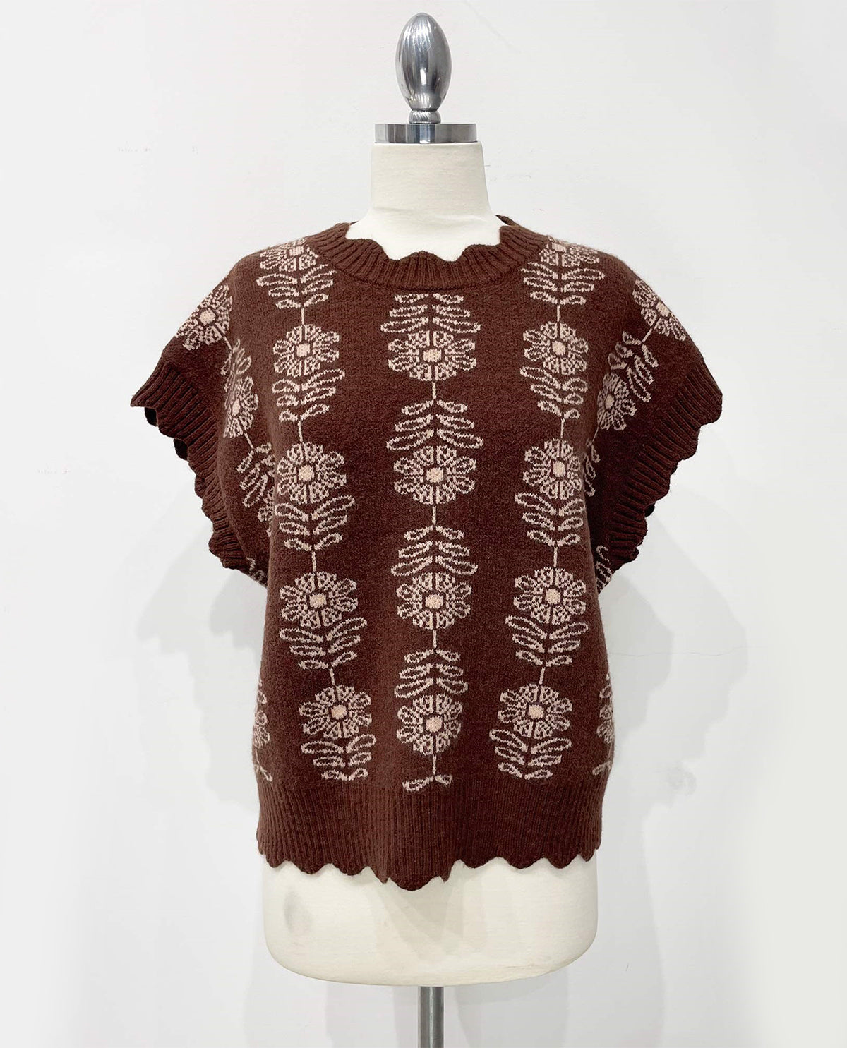 Umgee Flower Print Scallop Edge Sweater