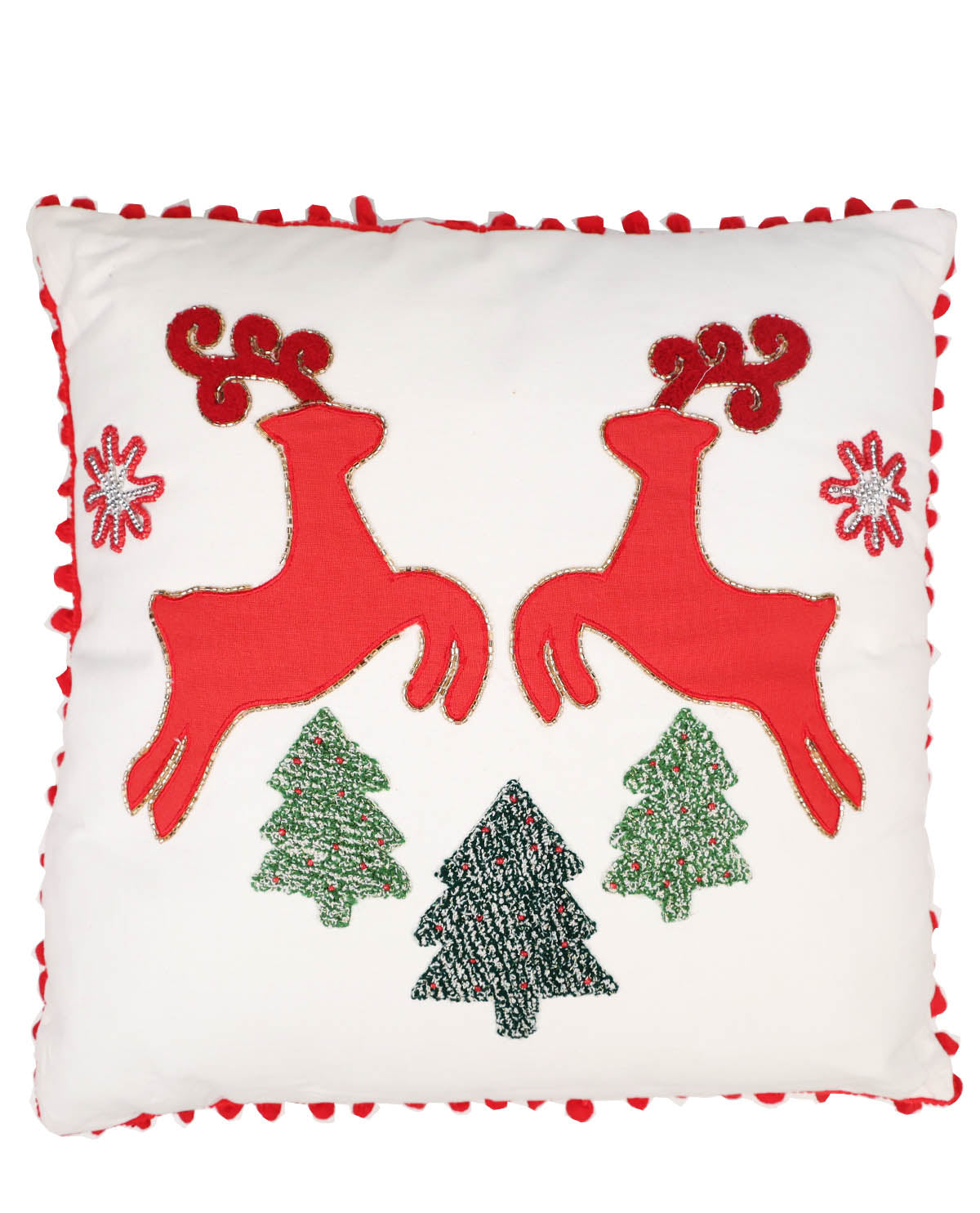 Red Reindeers Jumping Throw Pillow