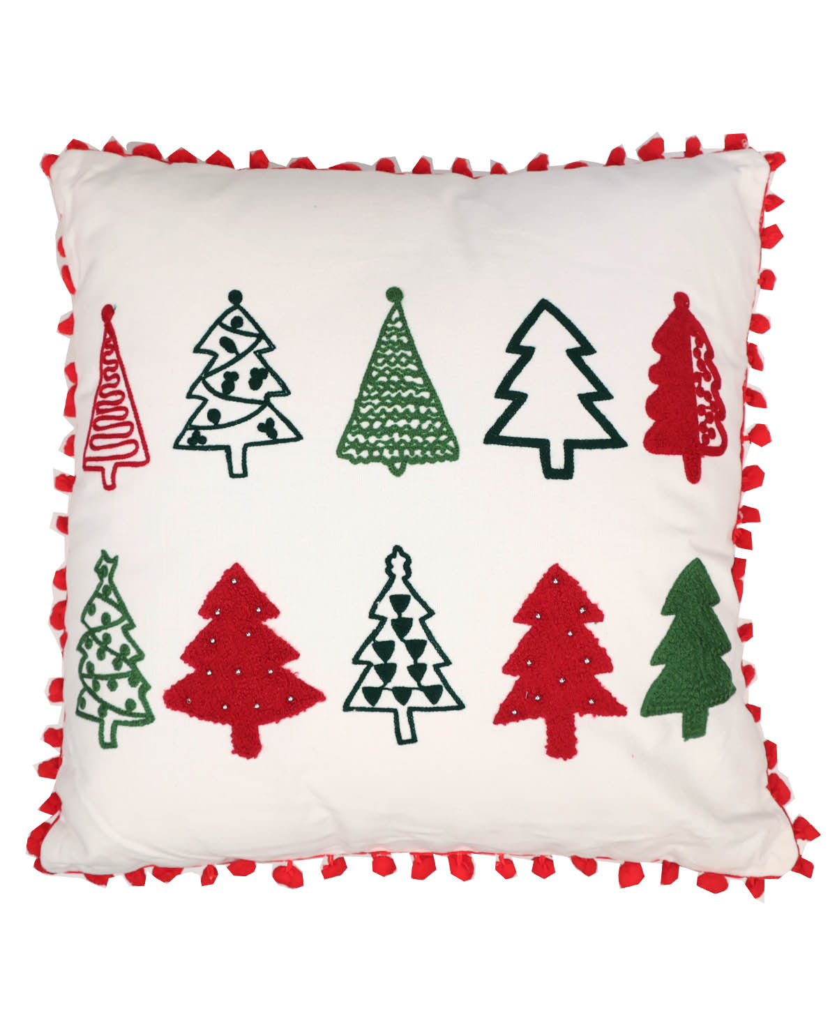 Colorful Embroidered Trees Throw Pillow