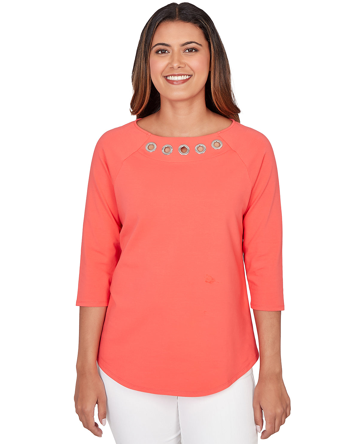 Ruby Road Missy Set Sail 3/4 Sleeve Boat Neck Grommet Top