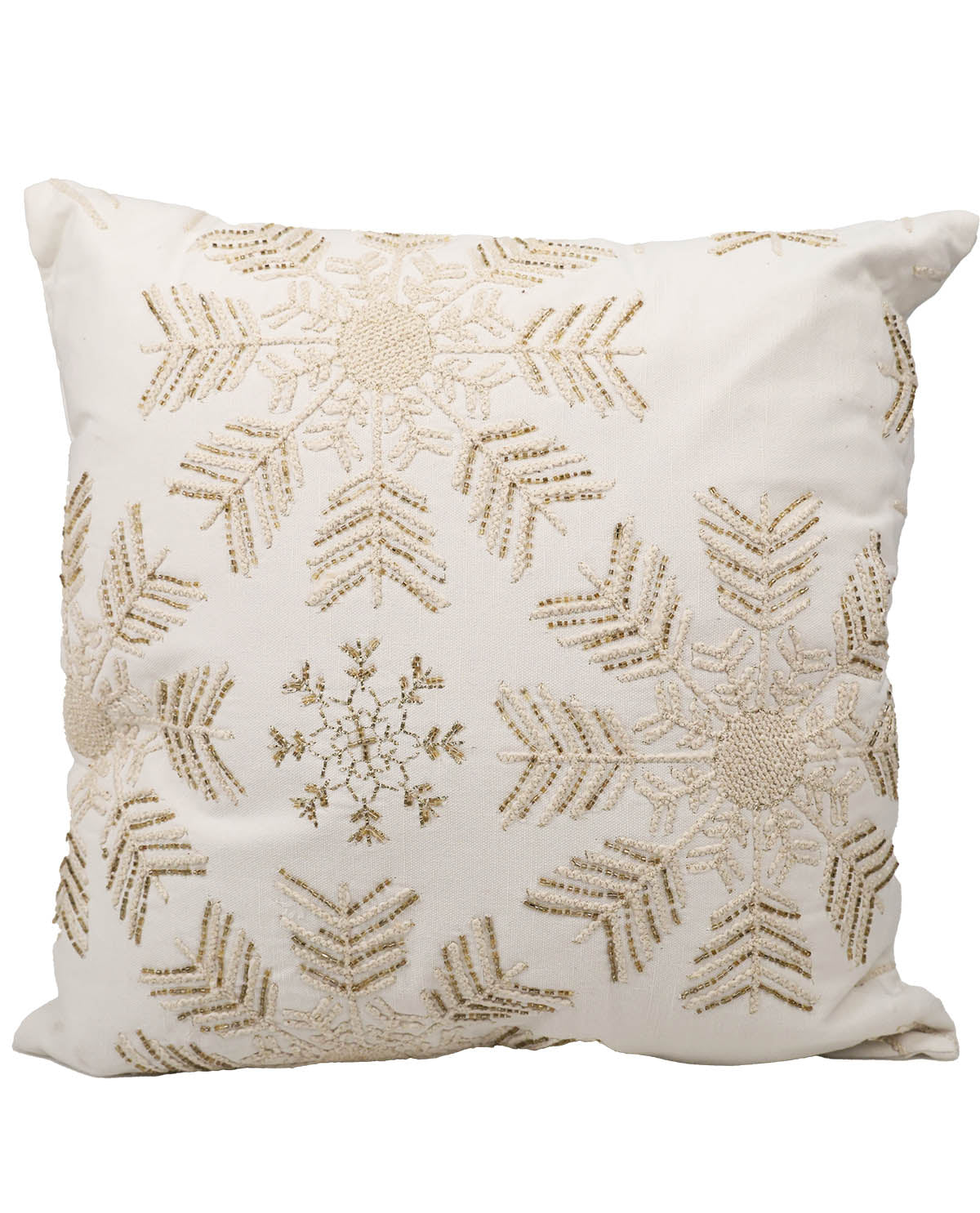 Gold Beaded Snowflakes Throw Pillow