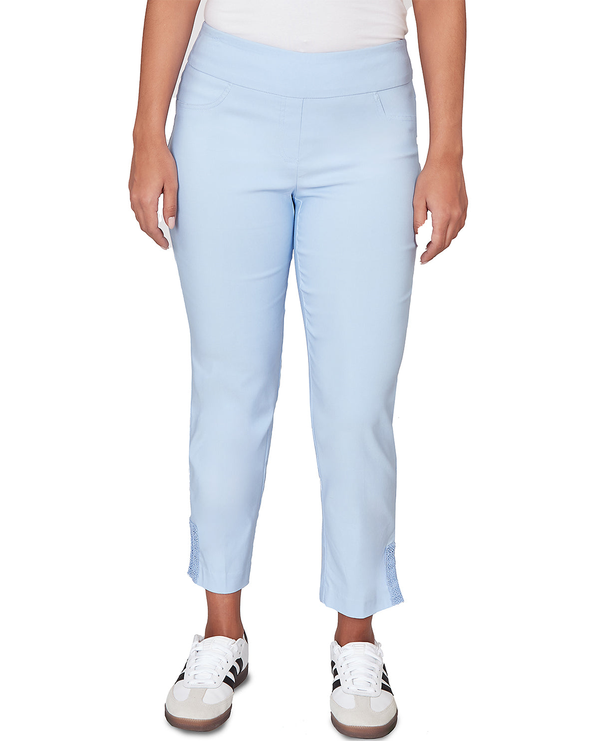 Ruby Road Petite Pull On Silky Ankle Pant With Lace Detail