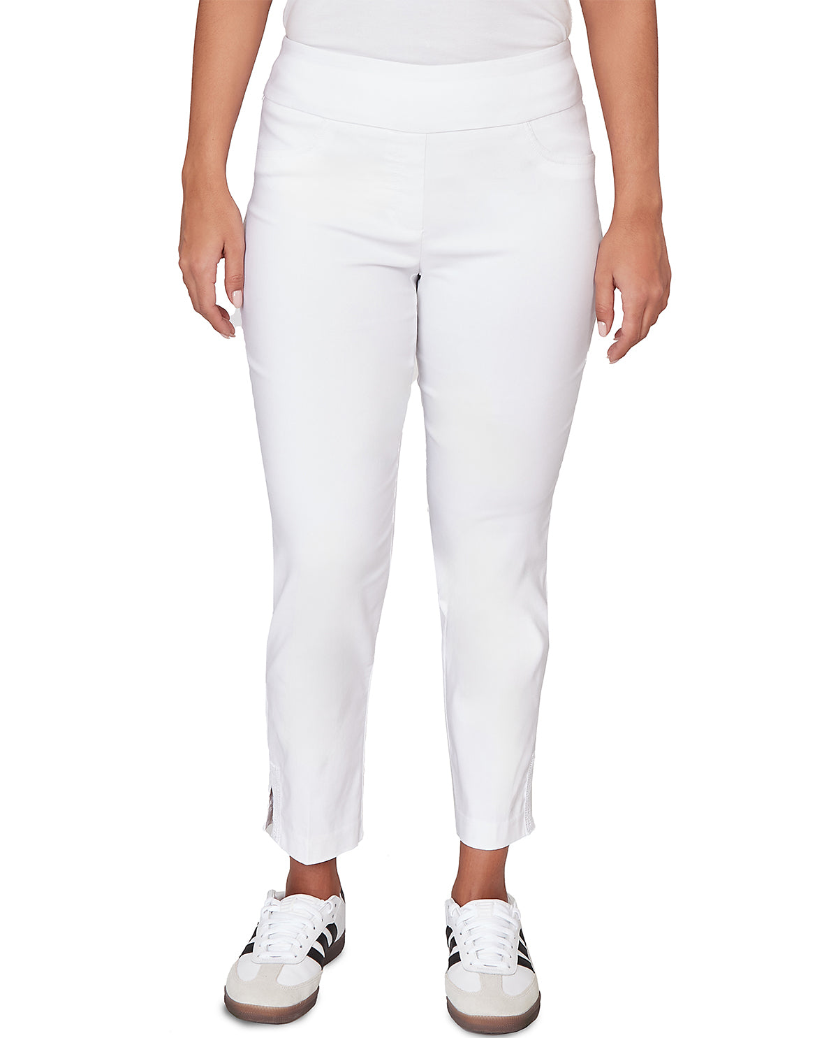 Ruby Road Petite Pull On Silky Ankle Pant With Lace Detail