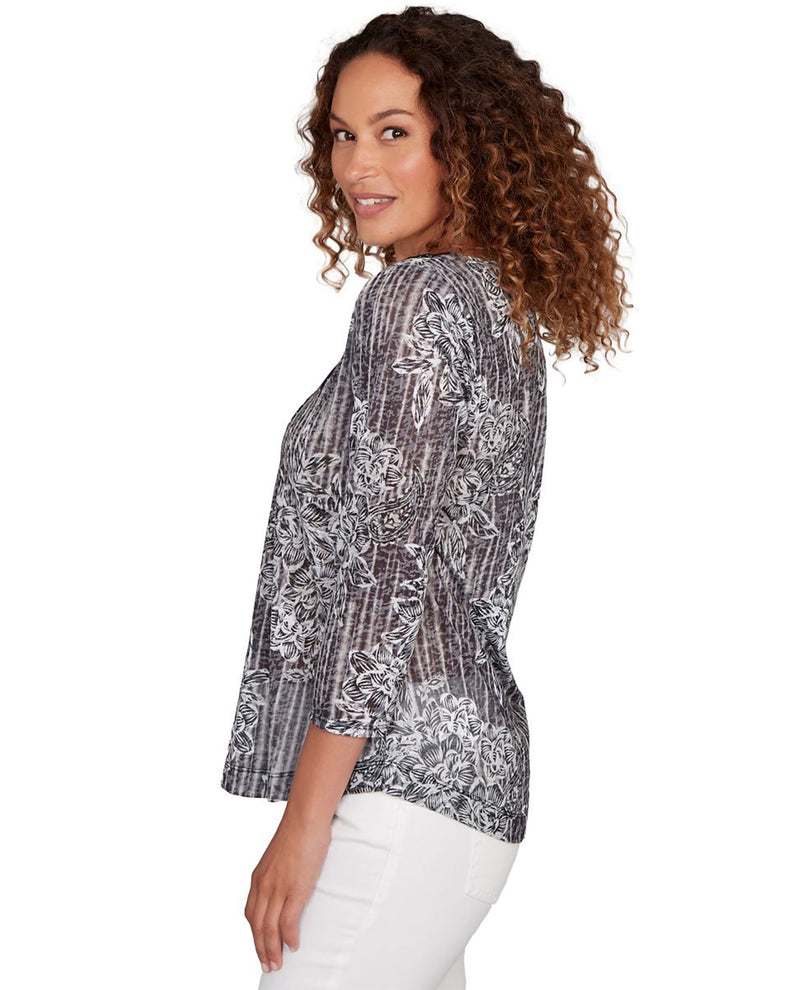 Ruby Road Floral Sublimation Print Knit Top